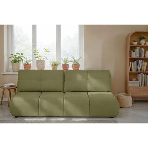 Canapé Droit Convertible En Tissu Bouclette 3 Places Vert Olive