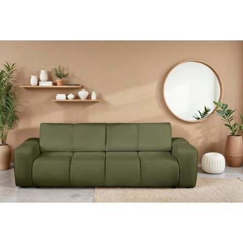 Canapé Droit Convertible En Tissu 3 Places Vert Kaki