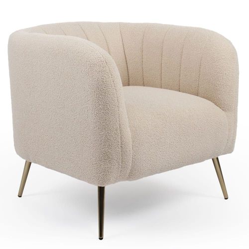 Fauteuil Moderne Pieds Métal Doré Et Tissu Bouclette Beige