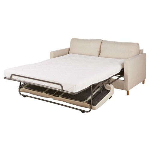 Canapé Convertible 3/4 Places En Textile Tramé Beige, Matelas 14 Cm