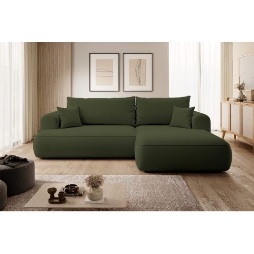 Canapé D'angle Convertible 3 Places En Velours Olive