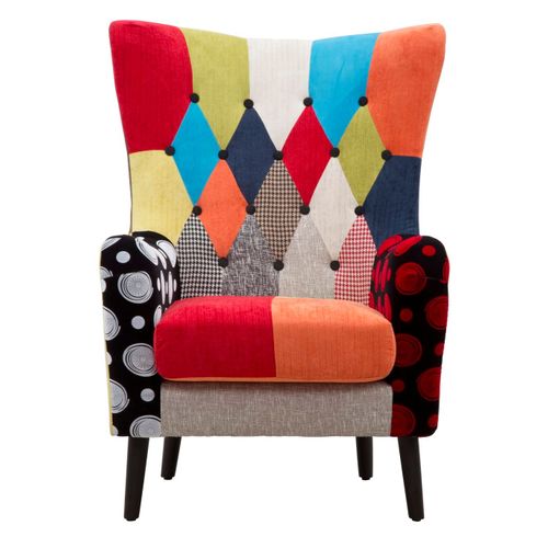 Fauteuil En Bois Et Tissu Patchwork Multicolore 73x79x106 Cm
