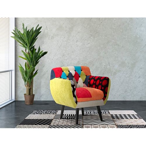 Fauteuil En Bois Et Tissu Patchwork Multicolore 71x63x78 Cm