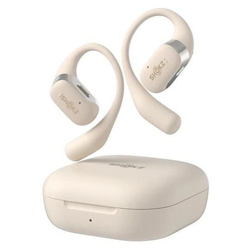 SHOKZ OpenFit - Écouteurs sans fil avec micro - oreille dégagée - montage sur l'oreille - Bluetooth - beige
