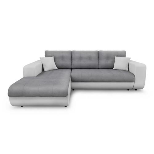 Paris Prix - Canapé D'angle Gauche Convertible Microfibre "Liace" 242cm Gris & Blanc