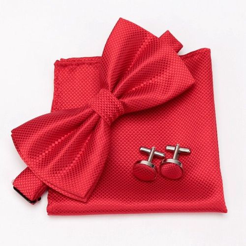 Lèvent De Manchette À Carreaux Classiques Pour Hommes,Ensemble De N?uds Papillon,Mouchoir,Boutons De Manchette Formels,Fête De Mariage,3 Pièces