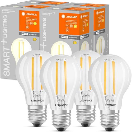 Lampe Led Intelligente Avec Technologie Wifi, Douille E27, Dimmable, Blanc Chaud (2700 K), Remplace Les Lampes À Incandescence Par 60w, Smart+ Wifi Classic Dimmable, Paquet De 4[Amp746364]