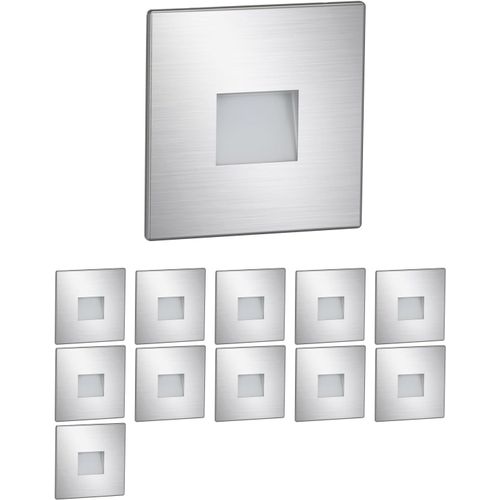 12 Pièces Led Lumière D'Escalier/Lampe Murale Encastrée Fow Pour L'Intérieur Et L'Extérieur, Downlight, Carré, Inox, 85 X 85Mm, Blanc Chaud[AMP748561]