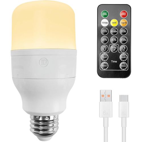 Ampoule Led Connectée E27, Réglable Ampoule Led Blanc Chaud/Froid Avec Timing, Ampoule Rechargeable Avec Telecommande, Lampe De Secours Intérieure Et Extérieure Pour Décoration[Amp747456]