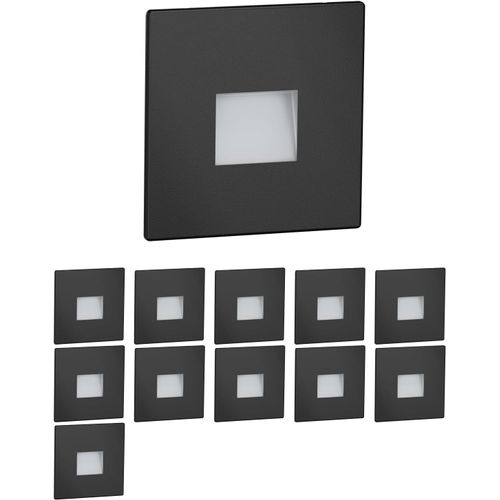 12 Pièces Led Lumière D'Escalier/Lampe Murale Encastrée Fow Pour L'Intérieur Et L'Extérieur, Downlight, Carré, Noir, 85 X 85Mm, Blanc Chaud[AMP748599]