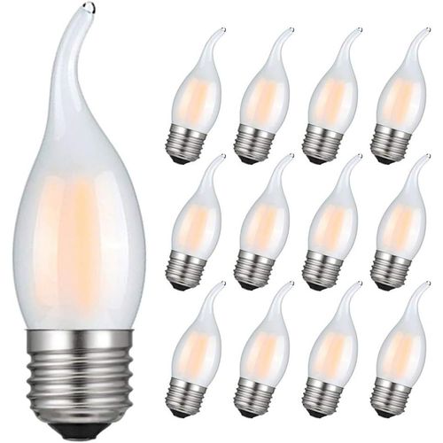 Ampoule Led Flamme E27 4w Équivalent 40w, Blanc Chaud 2700k, 400 Lumens, Ampoules Bougie À Filament Pour Lustres, Non-Dimmable, Verre Dépolie, Lot De 12[Amp745024]