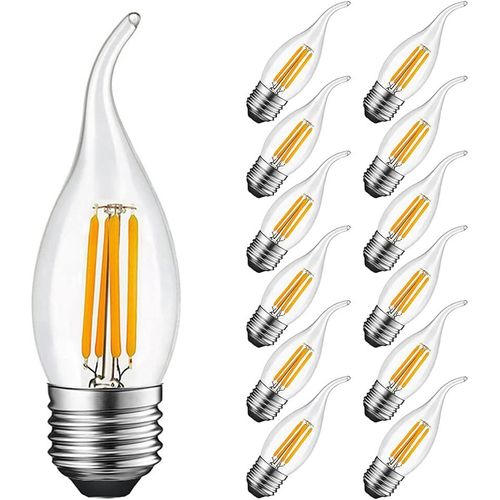 Ampoule Flamme Led E27 4w Equivalent 40w 400lumen, Blanc Chaud 2700k, Ampoule Bougie Led E27 Pour Lustres, Lustres En Cristal, Luminaires Décoratifs, Non-Dimmable, Verre, Lot De 12[Amp746616]