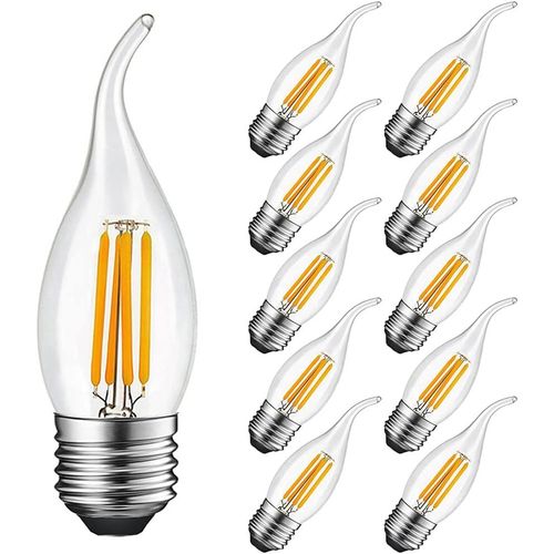 Ampoule Flamme Led E27 4w Equivalent 40w 400lumen, Blanc Chaud 2700k, Ampoule Bougie Led E27 Pour Lustres, Lustres En Cristal, Luminaires Décoratifs, Non-Dimmable, Verre, Lot De 10[Amp746617]