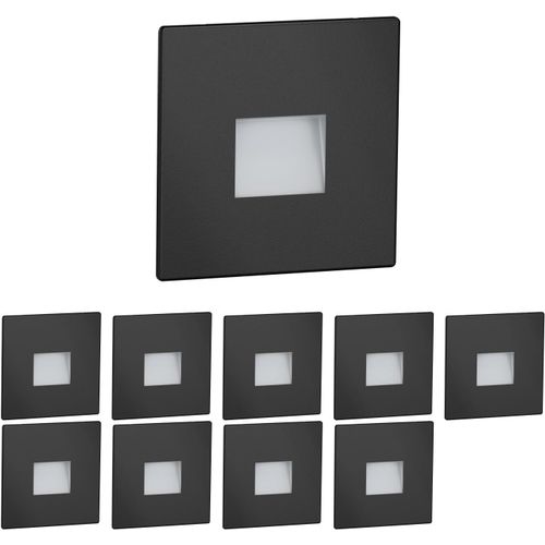 10 Pièces Led Lumière D'Escalier/Lampe Encastrée Dans Le Mur Fow Pour L'Intérieur Et L'Extérieur, Downlight, Rectangulaire, Noir, 85 X 85Mm, Blanc Froid[AMP748598]