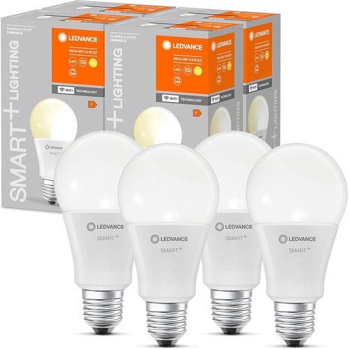 Lampe Led Intelligente Avec Technologie Wifi, Douille E27, Dimmable, Blanc Chaud (2700 K), Remplace Les Lampes À Incandescence Par 75w, Smart+ Wifi Classic Dimmable, Paquet De 4[Amp748059]