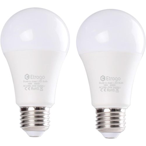 Lampe Detecteur Crepusculaire,Ampoule Détecteur De Luminosité Led E27 Blanc Froid 6000K On/Off Auto 10W Equivalent 806Lumens Pour Escalier Passerelle Jardin Lot De 2[AMP746466]
