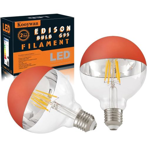 Ampoule Led Demi-Chromée Orange, 8w E27 Style Industriel Pour Suspensions Et Appliques Murales 2pcs[Amp746311]