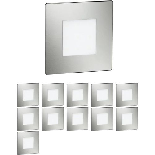 12 Pièces Lumière D'Escalier Led/Lampe Murale Encastrée Fex Pour L'Intérieur Et L'Extérieur, Carrée, Inox, 85 X 85Mm, Bleu[AMP748761]