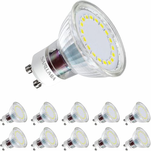5w Led Spot Culot Gu10 | 450lm | Équivaut 50w Halogène | Blanc Chaud 3000k | 120° Larges Angle De Faisceau | Led Light Lampe | Finition Verre | Lot De 10 Ampoules[Amp740440]