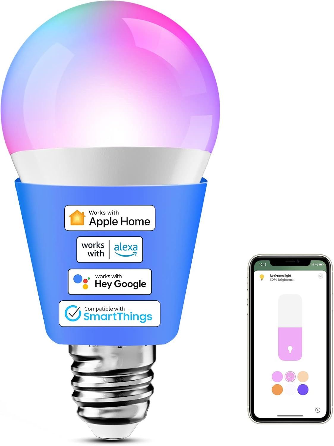 Ampoule Connectée, Ampoule Led Intelligente Compatible Avec Apple Homekit, Alexa Et Google Home, E27 2700k-6500k Rgbcw Ampoule Wifi Dimmable Multicolore[Amp742069]