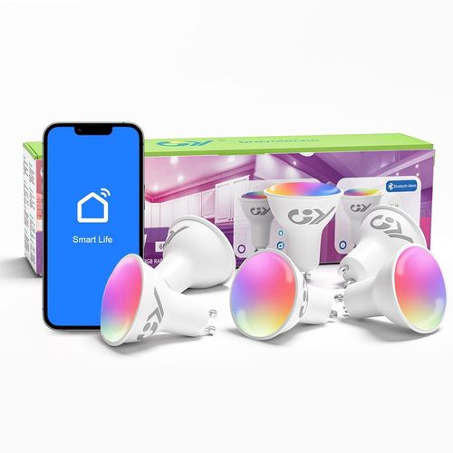 Ampoule Connectée Bluetooth Mesh Gu10, 7w 500lm Rgb + Cct (2700k-6500k) Dimmable, Ampoules Led Gu10 De Couleur Pour Décoration Chambre, Lot De 6[Amp741627]