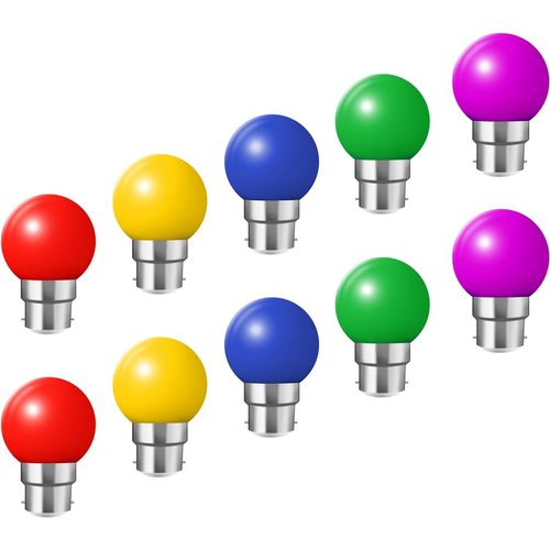 Ampoules À Baïonnette B22-Paquet De 10 Ampoule À Del Feston 2w,Ampoule (Équivalent 20w) À Économie D'énergie Bleue Golfball, Petites Ampoules De Noël Bc Cap,Rouge, Jaune, Violette[Amp741637]