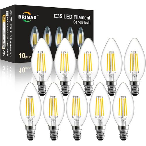 Lot De 10 Ampoules E14 Dimmable Blanc Chaud 2700k 6w=60w Ampoule Filament Led C35 En Verre 600lm Ac220-240v Ampoule Bougie Led De Rechange E14 Pour Lustres, Lampes De Table Et Mura[Amp741405]