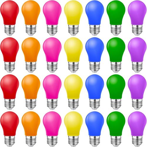 Lot De 28 Ampoules Couleur E27 2w,Ampoule Couleur E27 Led, Ampoules Couleur Extérieur,Pour Guirlandes Lumineuses,Fête,Décoration De Noël,Rouge Vert Bleu Orange Jaune Rose Violet[Amp741650]