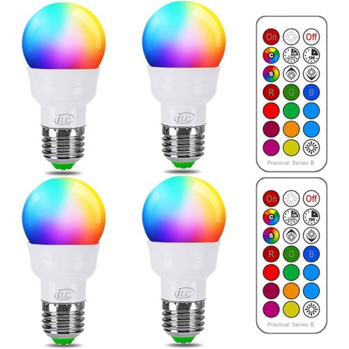 Ampoule Couleur Led, Équivalent 40w, E27 Telecommande Blanc Chaud (2700k) Changement De Couleur Ampoule 5w - Rgb 12 Choix De Couleur - Edison Screw (Lot De 4)[Amp741709]