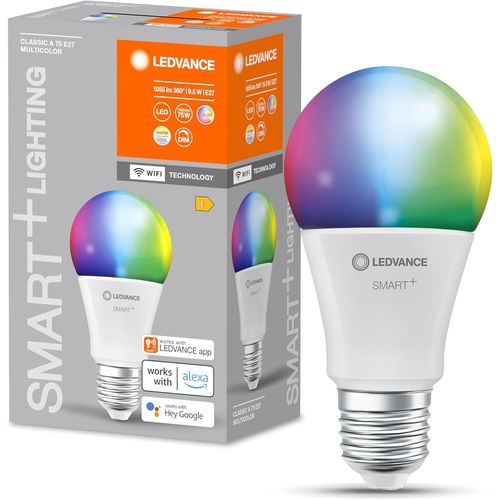 Smart+ Wifi Led Lamp, Frosted Look, 9.5w, 1055lm, Classic Bulb Shape With E27 Base, Color Light And White Light, App Or Voice Control, Life Of Up To 20,000 Hours[Amp740586]
