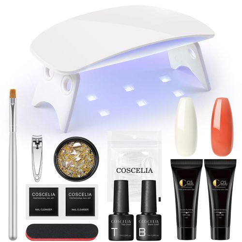 Coscelia Poly Extension Gel Kit, Nail Lampe Uv Led 6w,Ongles Extension Mancure Set, 2*10ml Poly Gel Transparent 50pcs Faux Ongles Capsules Outils Nail Art 
