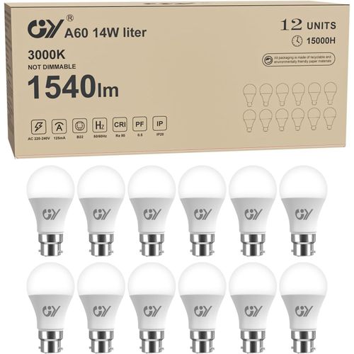 Ampoule Led B22 14w (Équivalent 100w), 1540 Lumens 3000k Blanc Chaud, A60 Ampoules Culot B22 Baïonnette Led, Économie D'énergie,Angle 280°, Non-Dimmable¿Lot De 2[Amp740773]