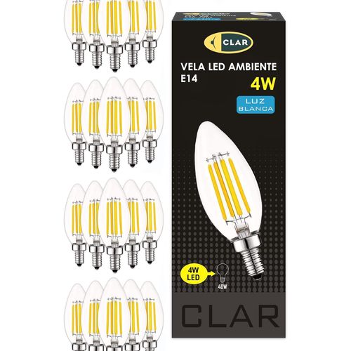 Ampoule Flamme Led E14, Petit Culot À Vis, Filament, 4000k, 6w (Pack De 20)[Amp741068]