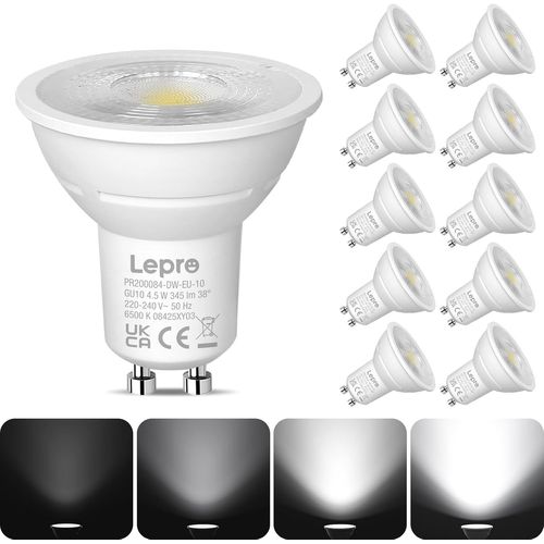 Ampoule Led Gu10 Dimmable, 4,5w Équivalent 50w, Blanc Froid 6500k, 345lm, Faisceau Étroit 38°, Lampe Intensité Variable 220-240v, Lot De 10[Amp740435]