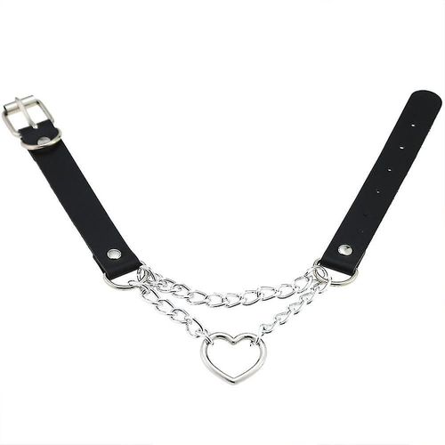 Collier Punk En Faux Cuir Pour Femmes, Collier En Forme De C¿Ur, Bijoux Cadeaux, Noir