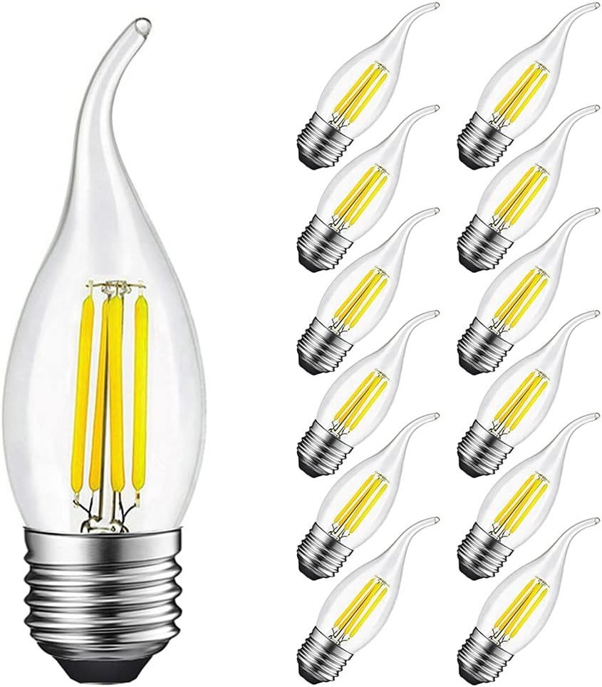 Ampoule Flamme Led E27 4w Equivalent 40w 400lumen, Blanc Froid 6500k, Ampoule Bougie Led E27 Pour Lustres, Lustres En Cristal, Luminaires Décoratifs, Non-Dimmable, Verre, Lot De 12[Amp744710]