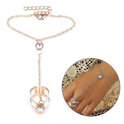 Bracelet Avec Bague En Cristal Doré Pour Femmes, Chaîne De Poignet, Collier Avec Dos, Cadeau