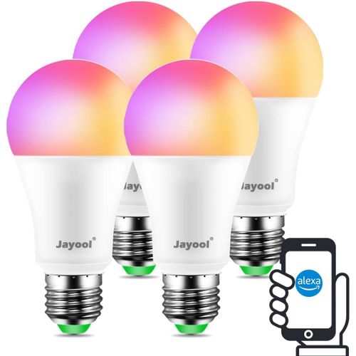 Ampoule Connectée Alexa, E27 Ampoule Led Couleur, Blanc Froid À Blanc Bhaud Réglable, 16 Millions De Couleurs Rgb, 1200lm =120w, No Google Home (Lot De 4)[Amp742975]