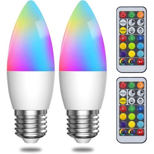 Ampoule Led E27 5w Rgb Avec Télécommande, Équivalent 40w, Dimmable, 12 Couleurs, Lumière Chaude + Froide, Pour Fête Et Décoration, 2 Pièces[Amp744125]