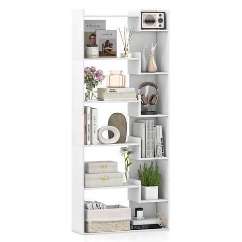 Bibliothèque À 6 Niveaux Costway, 11 Étagères Ouvertes, 2 Kits Anti-Bascule, Patins Pratiques, Pour Bureau Salon Chambre, Blanc