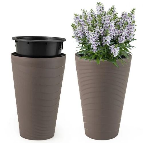 Costway Lot De 2 Pots De Fleurs De 45 Cm, Avec Seau Intérieur, Poignée, Trous De Drainage, Pots À Fleurs Ronds Texturés En Spirale