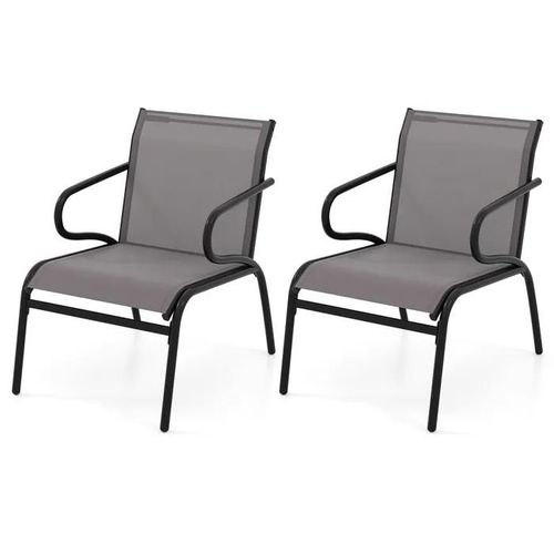 Costway Lot De 2 Chaises De Jardin Extérieur Avec Accoudoirs, Tissu Respirant, Structure En Métal, Pour Patio Pelouse Porche,Marron