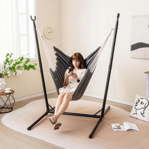 Hamac Suspendue Pivotante Costway, Hauteur Réglable Sur 6 Positions, Poche Latérale, Intérieur Extérieur Pour Salon Terrasse Jardin