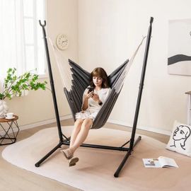 Hamac Suspendue Pivotante Costway, Hauteur Réglable Sur 6 Positions, Poche Latérale, Intérieur Extérieur Pour Salon Terrasse Jardin