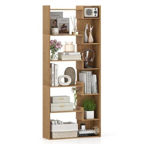 Bibliothèque À 6 Niveaux Costway, 11 Étagères Ouvertes, 2 Kits Anti-Bascule, Patins Pratiques, Pour Bureau Salon Chambre, Naturel
