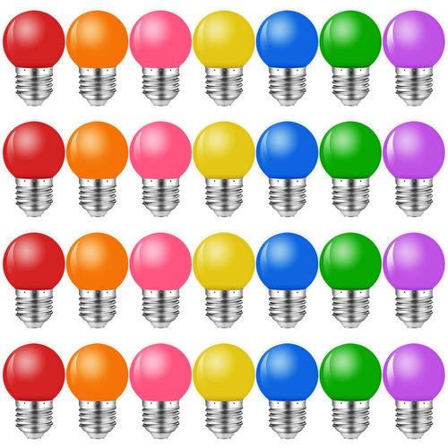 Lot De 28 Ampoules Couleur E27 Led 2w,Ampoule Couleur E27 Extérieur,G45 Led Couleur Pour Guirlande Lumineuse Décoration De Noël De Fête,Rouge Vert Bleu Orange Jaune Rose Violet,Pla[Amp743996]