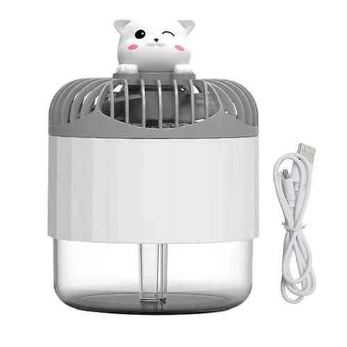 Ventilateur De Brumisation Portatif De Chat De Bande Dessinée D'humidificateur D'usb Avec La Veilleuse 3 Vitesses De Vent Blanc