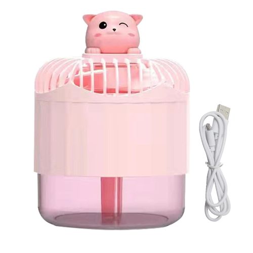 Ventilateur De Brumisation Portatif De Chat De Bande Dessinée D'humidificateur D'usb Avec La Veilleuse 3 Vitesses De Vent Rose