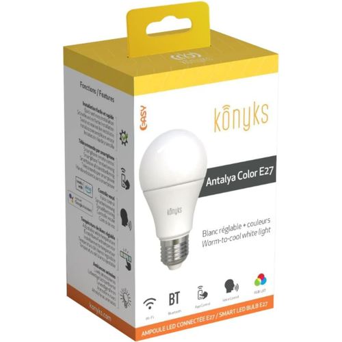 Ampoule Connectée Antalya Color E27 Led Wifi + Bt, 1055 Lumens, 11 W, Couleurs + Blanc Réglable, Compatible Avec Alexa Ou Google Home, Automatisations Faciles[Amp743376]