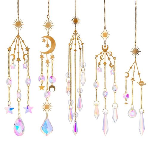 Carillon éolien en cristal, ornement de maison, cadeau de jardin, attrape-soleil, fenêtre suspendue, 5 pièces